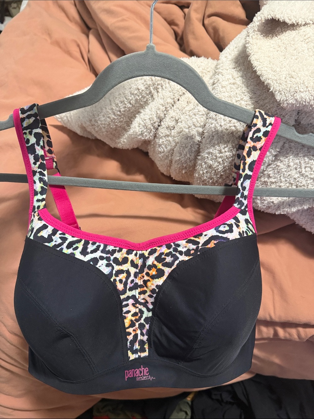 Panache Black Sports Bra with Pink Trim & Leopard Print
